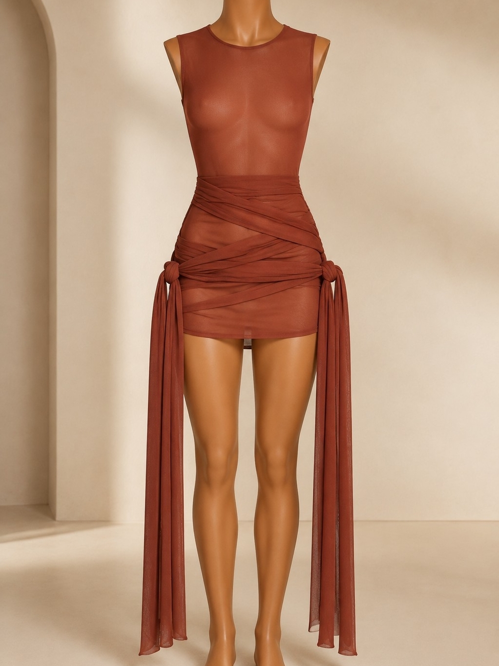 Rust Mesh Multiway Wrap Cover-Up Dress Size S/M